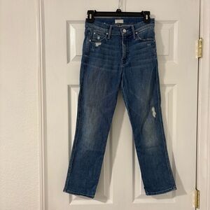 MOTHER Women Distressed High Waisted Rascal Crop Graffiti Girl Jeans Stretch 25